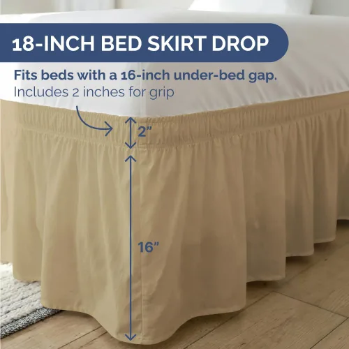 Miniatura 4 de Falda de cama envolvente con volantes, color beige, para camas de tamaño individual con altura de 46 cm CGK Linens - Falda de cama plisada con tela
