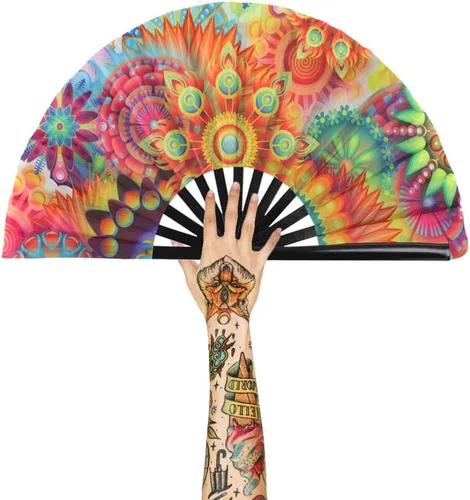 Miniatura 3 de Paquete de 2 ventiladores de mano plegables grandes para hombres/mujeres, ventilador de mano Rave Clack para baile, fiesta de discoteca, playa