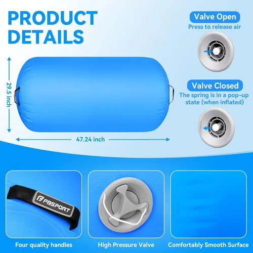Miniatura 2 de FBSPORT Air Roller Gymnastics Barrel, Inflatable Gymnastics Air Roller Inflatable Air Gymnastics Mat for Yoga Cheerleading Training Home Outdoor
