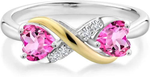 Miniatura 14 de Gemstone Birthstone and Lab Grown Diamond Accents Eternal Love Infinity Ring for Women 925 Silver and 10K Yellow Gold Heart Shape 5MM & Round