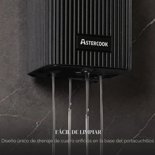 Miniatura 7 de Astercook Juego de cuchillos de cocina de 6 piezas con bloque, cuchillos de cocina ultra afilados de acero inoxidable de alto carbono, mango de Negro
