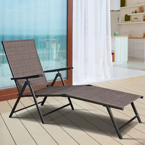 Miniatura 4 de COSTWAY Tumbona ajustable para piscina, sillón reclinable textileno, muebles de patio al aire libre