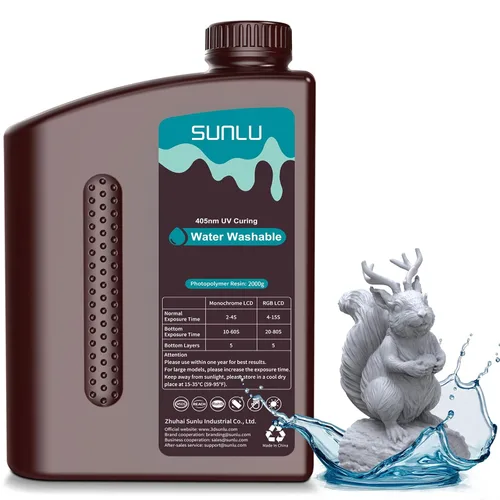 Miniatura 15 de SUNLU - Resina lavable al agua de 1000 g, resina de impresora 3D de curado rápido para impresoras 3D de resina LCD DLP SLA, resina de fotopolímero