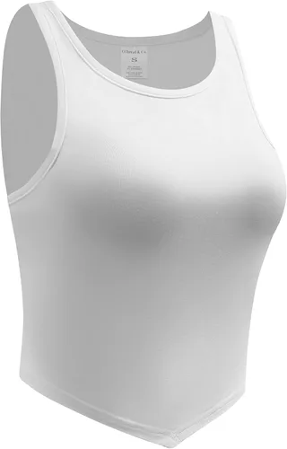 Miniatura 3 de OThread & Co. Camiseta corta sin mangas con cuello redondo para mujer, dobladillo asimétrico, básica, cómoda, elástica