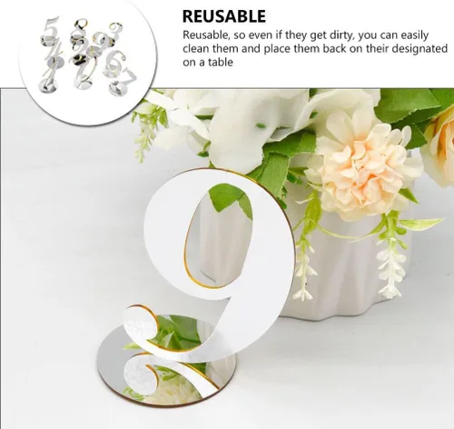 Miniatura 5 de NUOBESTY 10 piezas de acrílico para números de mesa, elegantes tarjetas de números de asiento de boda, reutilizables, decoración de mesa