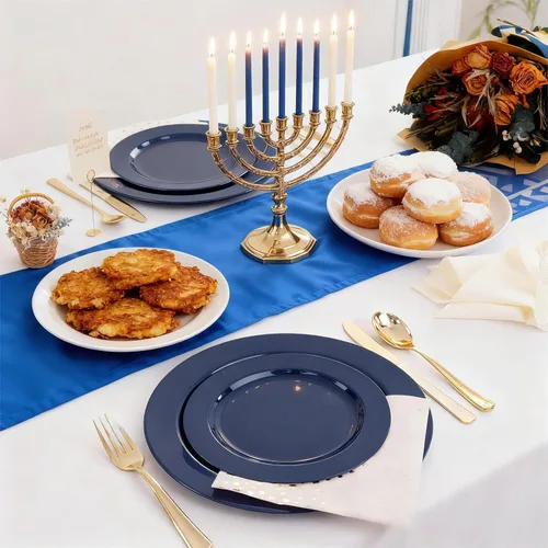 Miniatura 6 de FLOWERCAT 100 platos de plástico azul – Platos desechables azules resistentes para conmemoración/fiesta de cumpleaños/graducación – Incluye 50 Azul
