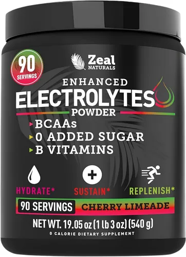 Miniatura 8 de Zeal Electrolyte Powder - 90 porciones Polvo de electrolitos Keto Cero azúcar, BCAA, vitaminas B Potasio, zinc, magnesio Bebida