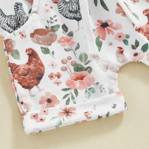 Miniatura 7 de SHUING Sudadera de manga larga con estampado de pollitos y flores, 2 piezas, ropa de otoño e invierno