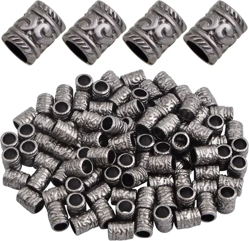 Miniatura 8 de 100 cuentas espaciadoras europeas de tubo de agujero grande, cuentas sueltas de barril de columna de aleación, espaciadores de metal a granel