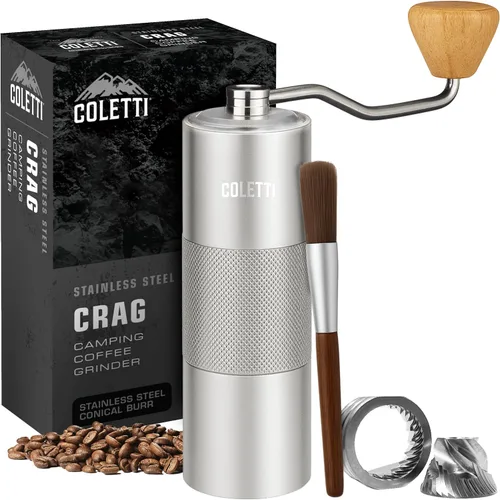 Miniatura 9 de COLETTI Molinillo de café manual Crag – Molinillo de café manual – Molinillo de mano de precisión de fresas CNC, resistente para viajes, camping