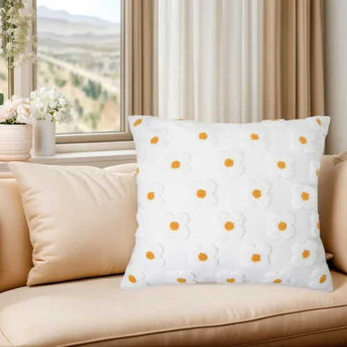 Miniatura 9 de DECOBIRD Funda de almohada bordada de 18 x 18 pulgadas, diseño floral beige, decoración del hogar, funda de almohada bordada de lona de algodón