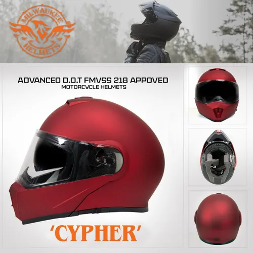 Miniatura 7 de Milwaukee Helmets MPH9827DOT Cypher - Casco modular de motocicleta avanzado rojo plano con visera abatible, pequeño