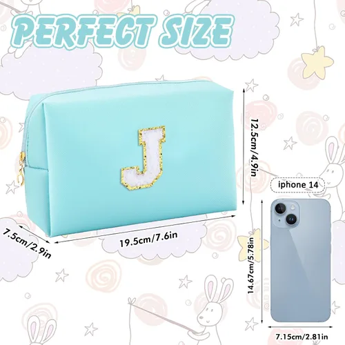 Miniatura 4 de URSKYTOUS Regalos para niñas, bolsa de maquillaje con inicial, bolsa de cosméticos personalizada con cremallera, bonita bolsa de aseo de viaje, Azul
