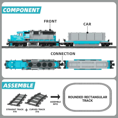 Miniatura 2 de MOCBROPCS Juego de Bloques de Construcción de Tren, Modelo de Locomotora de Combustión Interna de Carga de Mercancías, Juguetes de Construcción