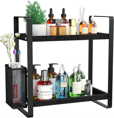LEMIKKLE Organizador de Baño para Encimera, Organizador de Mostrador para Decoración de Baño, Estante de Fregadero de Madera para Almacenamiento de