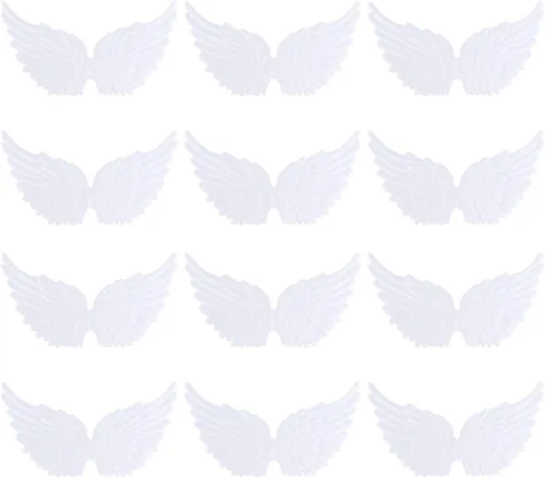 NUOBESTY 12PCS alas de ángel alas de tela parches para bricolaje manualidades accesorios para el cabello - blanco