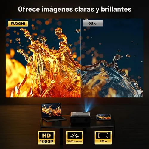 Miniatura 5 de FUDONI Proyector con WiFi y Bluetooth 4K compatible, proyectores de películas para exteriores mejorados de 18000L para exteriores Native 1080P FHD