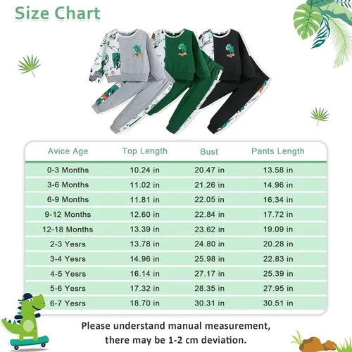 Miniatura 6 de Hearyoo Conjunto de ropa de 2 piezas con estampado de dinosaurio de manga larga y pantalones para niños pequeños