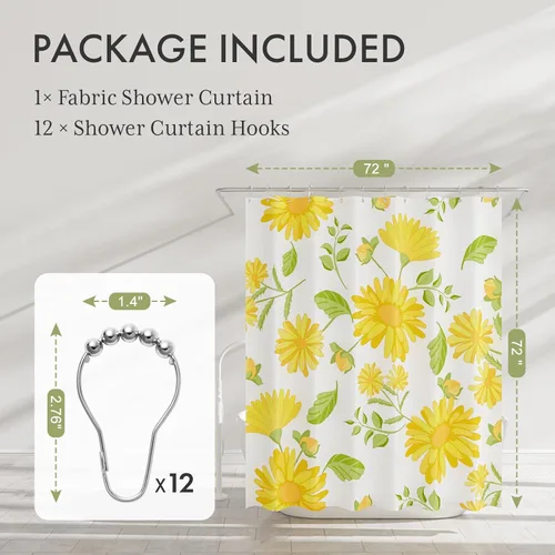 Miniatura 4 de AmazerBath Cortina de ducha floral, juego de cortinas de ducha lavables de tela con 12 ganchos para cortina de ducha, cortinas de ducha de tela C