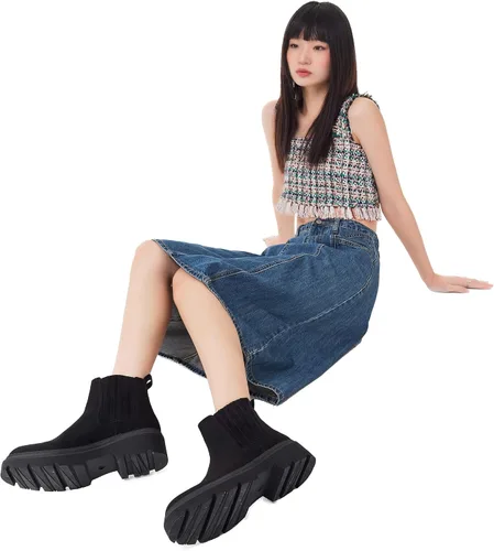 Miniatura 4 de READYSALTED Botas Chelsea de plataforma gruesa para mujer con múltiples cordones DAMON1