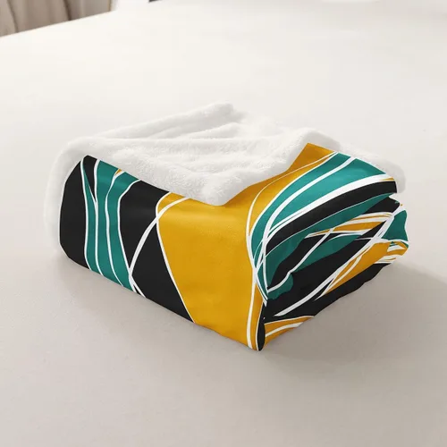 Miniatura 4 de Erosebridal Manta de sherpa moderna para niños y adolescentes, color naranja, verde azulado, negro, manta para silla, manta de forro polar con rayas