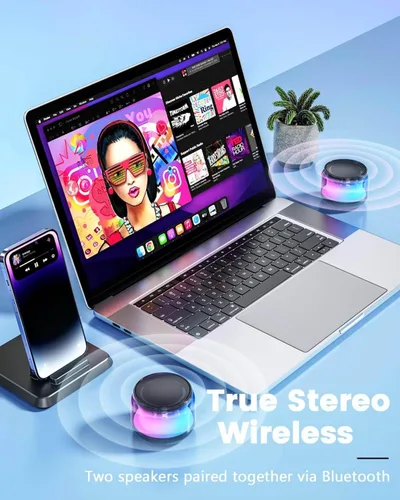 Miniatura 6 de LENRUE - Altavoces Bluetooth portátiles con luces de colores, sonido fuerte, pequeño altavoz Bluetooth con emparejamiento estéreo inalámbrico, mini