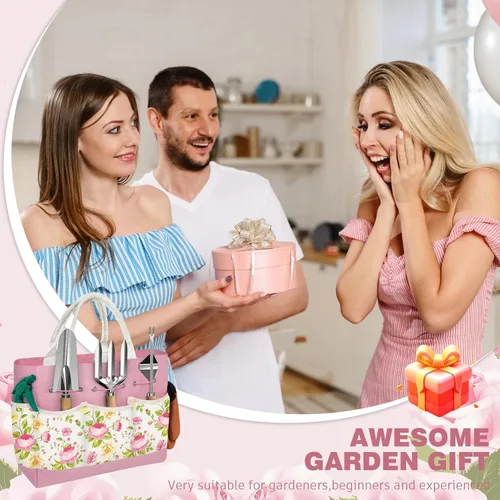 Miniatura 7 de Juego de 22 piezas de herramientas de jardín para mujeres, kit de herramientas manual resistente que incluye bolsa práctica/pala/alfombrilla