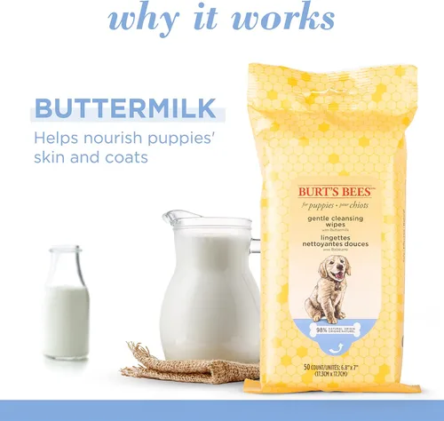 Miniatura 2 de Burt's Bees for Pets Toallitas limpiadoras suaves para cachorros con suero de leche, hipoalergénicas, 98% de origen natural que limpian