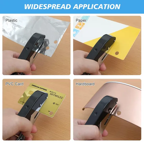 Miniatura 5 de Perforadora Resistente de un Solo Orificio - Portátil de Mano para Papel, Tarjetas, Plástico y Cartón (10MM Negro)