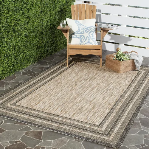 Miniatura 41 de SAFAVIEH Alfombra lavable al aire libre Courtyard Collection – 4' x 5'7", beige oscuro y beige, no desprende pelusa y fácil de limpiar, ideal