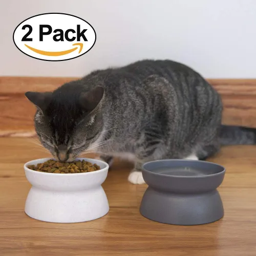 Miniatura 6 de Kitty City Cuencos elevados para gatos (juego de 2), platos elevados amigables con los bigotes para alimentos y agua para gatos, diseño moderno