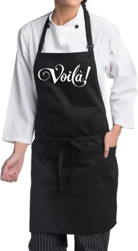Voila - Delantales de cocina para mujeres y hombres, negro, ajustable, dos bolsillos delanteros, divertido y lindo delantal de cocina francesa,