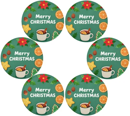 Manteles individuales redondos verdes de Feliz Navidad, manteles individuales antideslizantes, fáciles de limpiar, impermeables, individuales para