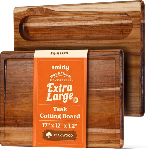 Miniatura 24 de SMIRLY Tablas de cortar de bambú y madera para cocina, juego de 3 grandes - pequeñas, juego de tablas de cortar de bambú y madera con ranuras Bambú
