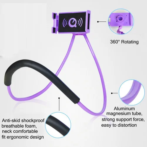Miniatura 4 de Soporte de teléfono para el cuello - Soporte universal para colgar en el cuello, de uso sencillo, giratorio, con múltiples funciones, soporte Negro