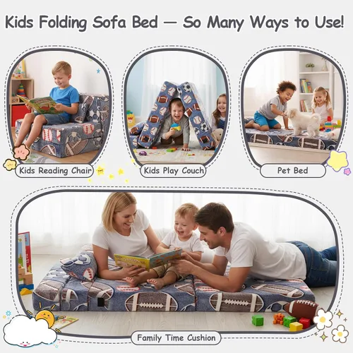Miniatura 5 de Tiita Colchón de Piso Plegable para Sofá Cama para Niños, Colchoneta de Siesta de Piso Plegable Lavable para Niños Pequeños, Sofá Futón Plegable