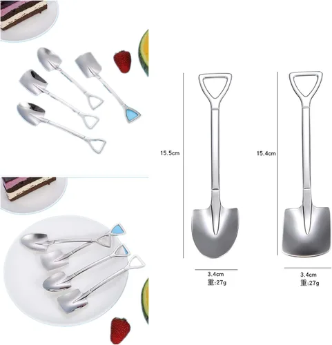 Miniatura 3 de Juego de 4 cucharas de pala de postre de frutas, cucharas de acero inoxidable de 6 pulgadas para postre café, té, helado, pastel de frutas
