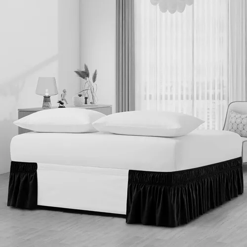 Miniatura 2 de Falda de cama individual negra para falda de cama con volantes con caída de 16 pulgadas, tela de tres lados ajustable con volantes suaves y sedosos