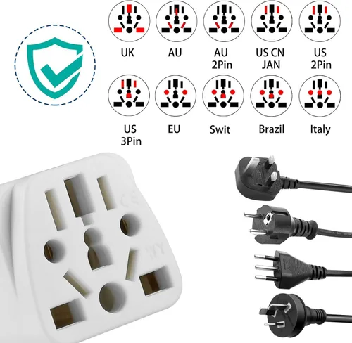 Miniatura 3 de Paquete de 2 adaptadores de enchufe de viaje de EE. UU., UE, Reino Unido, AU, CN, NZ, a Estados Unidos (tipo B), enchufe de pared de 3 clavijas