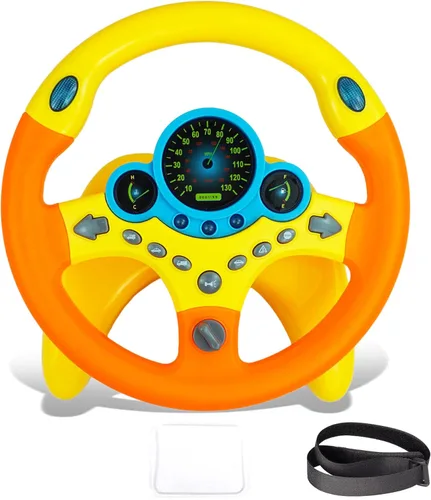 RedCrab Volante de automóvil simulado de juguete con luz y música para niños, juguetes de asiento de conducción, juguetes educativos eléctricos de