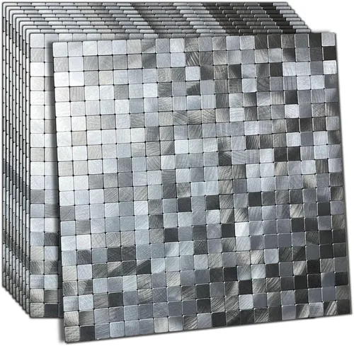 XUANINY 10 hojas de azulejos de aluminio de superficie negra para loseta en muro para cocina (11.41 x 11.41 pulgadas por hoja, paquete de 10