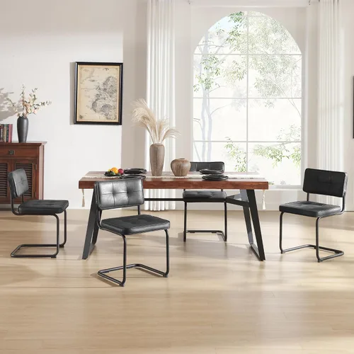 Miniatura 8 de Zesthouse Juego de 2 sillas de comedor de metal industrial, sillas de cocina tapizadas de cuero sintético con base de metal negro, para cocina