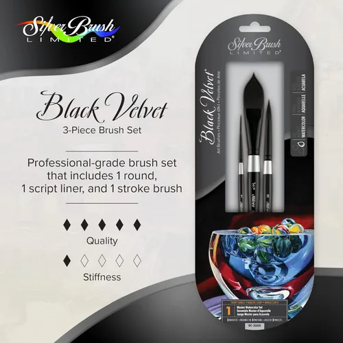 Miniatura 2 de Silver Brush Limited WC-3000S - Juego de acuarela Master de terciopelo negro, juego de 3 pinceles, forro de escritura tamaño 1, tamaño de lavado
