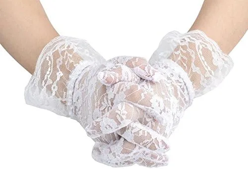 Miniatura 3 de Onwon Guantes de encaje transparentes elegantes para mujer, guantes de verano de cortesía, Blanco, M