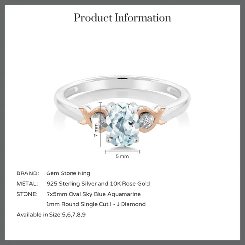 Miniatura 23 de Gem Stone King Anillo de compromiso de plata de ley 925 y oro rosa de 10 quilates, piedra preciosa ovalada de 0.276 x 0.197 in, con acento