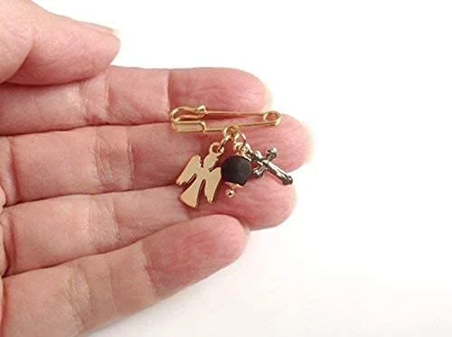 Miniatura 2 de Broche de cruz de ángel guardián de Azabache genuino Mal de Ojo