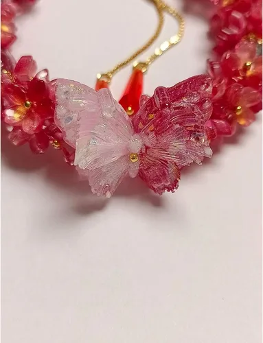 Miniatura 3 de Pulsera de la suerte de circonita con cuentas de cristal rojo y blanco morado para mujer Cadena de aleación ajustable de 7.9-11.8 in, lista