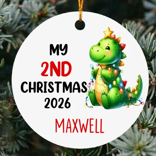 Dino - Adorno de segunda Navidad para bebé, dinosaurio personalizado para niño/niña, regalo para nuevos padres, cumpleaños personalizado y nombre