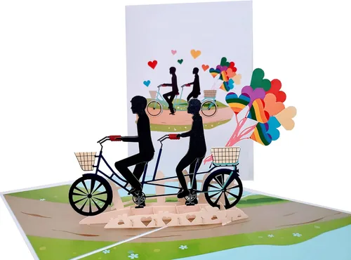 Miniatura 16 de iGifts And Cards Tarjeta desplegable 3D de corazón gay – Escultura floral Love is Love para el mes del orgullo, boda, aniversario y salida – Regalo