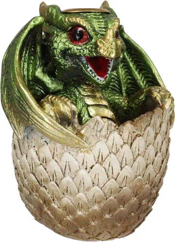 Miniatura 3 de Ebros Gift Adorable dragón verde Wyrmling de 4.25 pulgadas de alto sobre huevo dorado reflujo, quemador de incienso, figura de Calabozos y Dragones